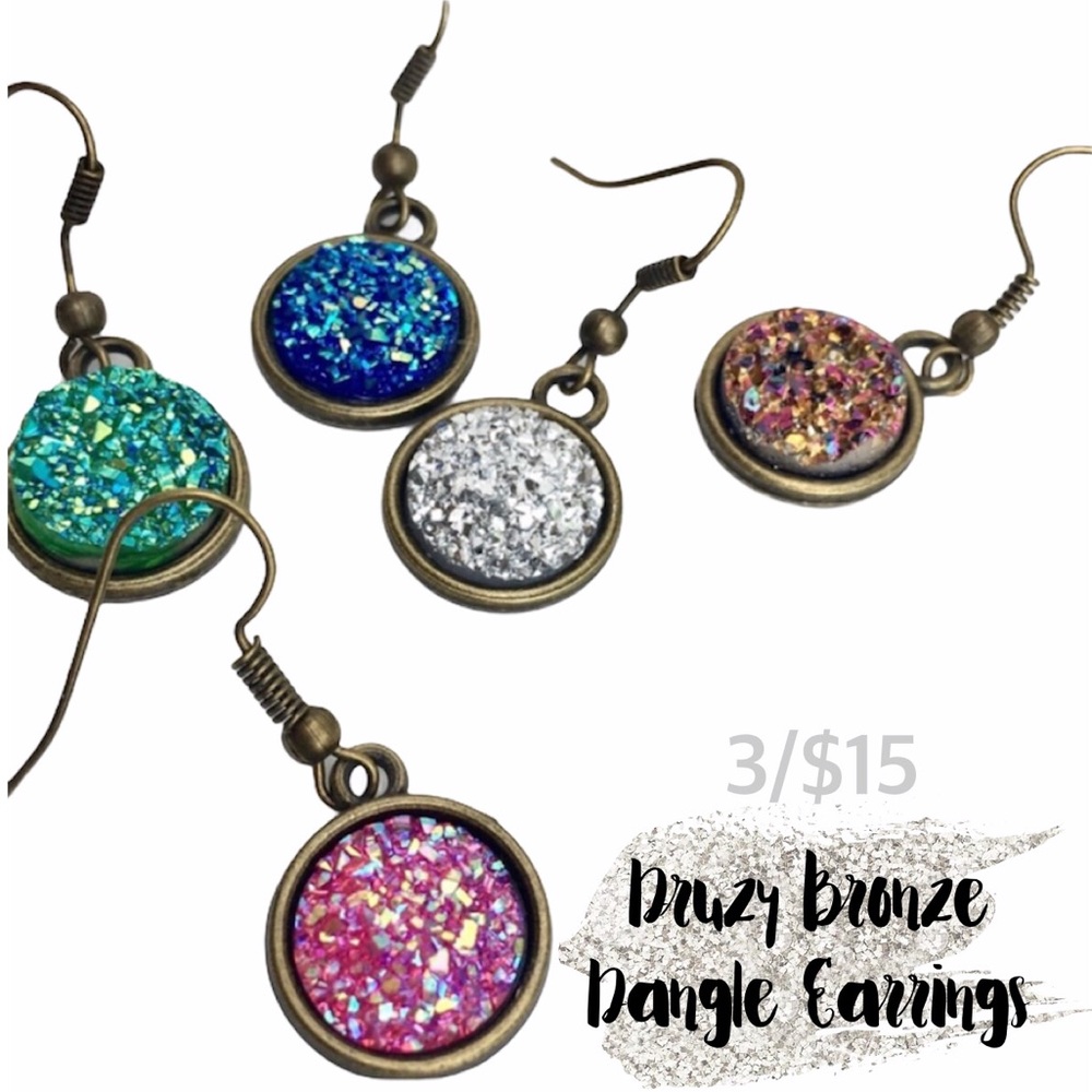 3 for 15🎀faux druzy antique bronze earrings